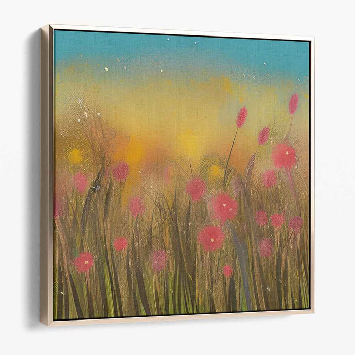 Dusk's Whispering Meadow: Sunset Glow with Wildflowers Canvas Art Print
