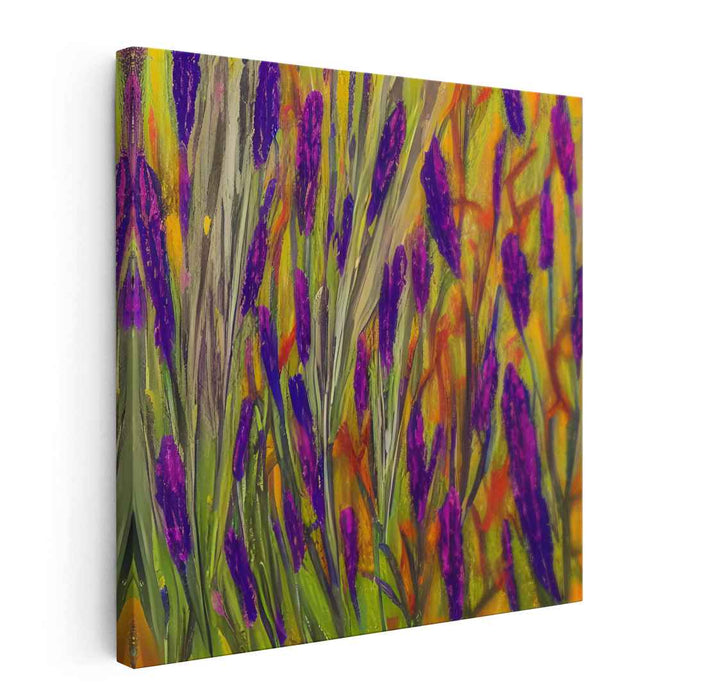 Floral Blaze Symphony: Lush Purple Florals on Fiery Orange Canvas