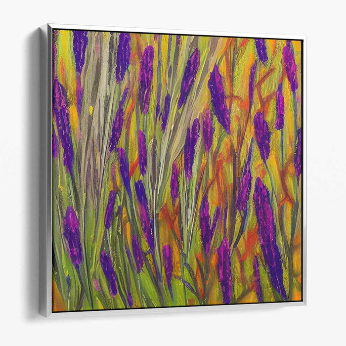 Floral Blaze Symphony: Lush Purple Florals on Fiery Orange Canvas