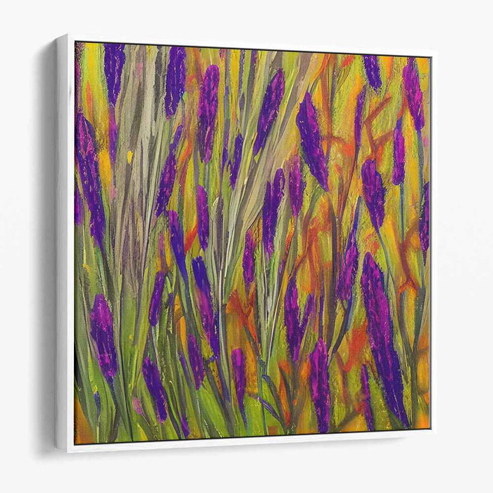 Floral Blaze Symphony: Lush Purple Florals on Fiery Orange Canvas