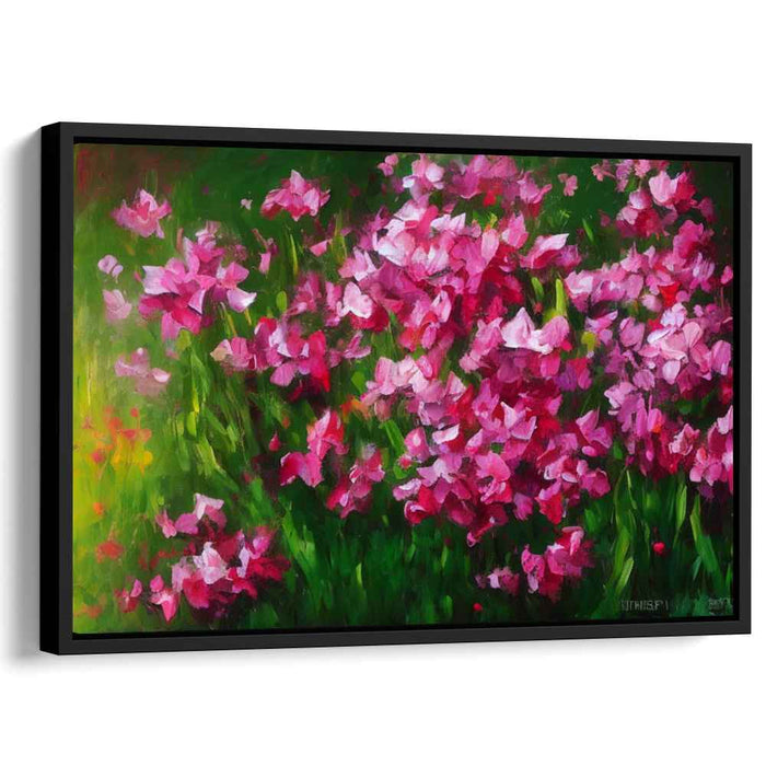 Floral Symphony in Pink and Green: Impressionist-Inspired Floral Canvas Art