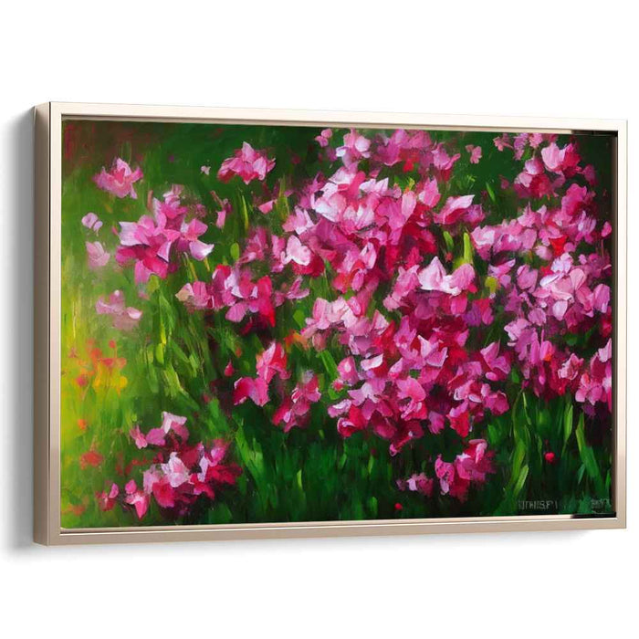 Floral Symphony in Pink and Green: Impressionist-Inspired Floral Canvas Art