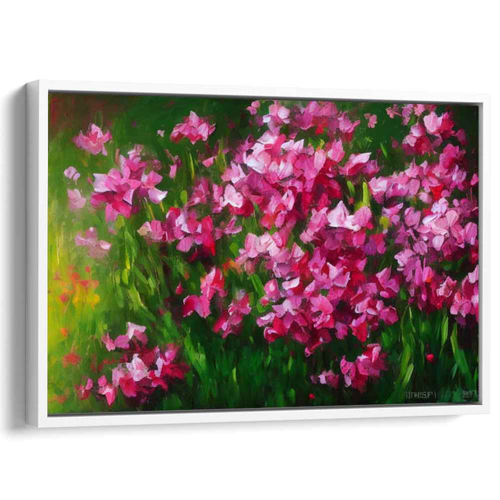 Floral Symphony in Pink and Green: Impressionist-Inspired Floral Canvas Art