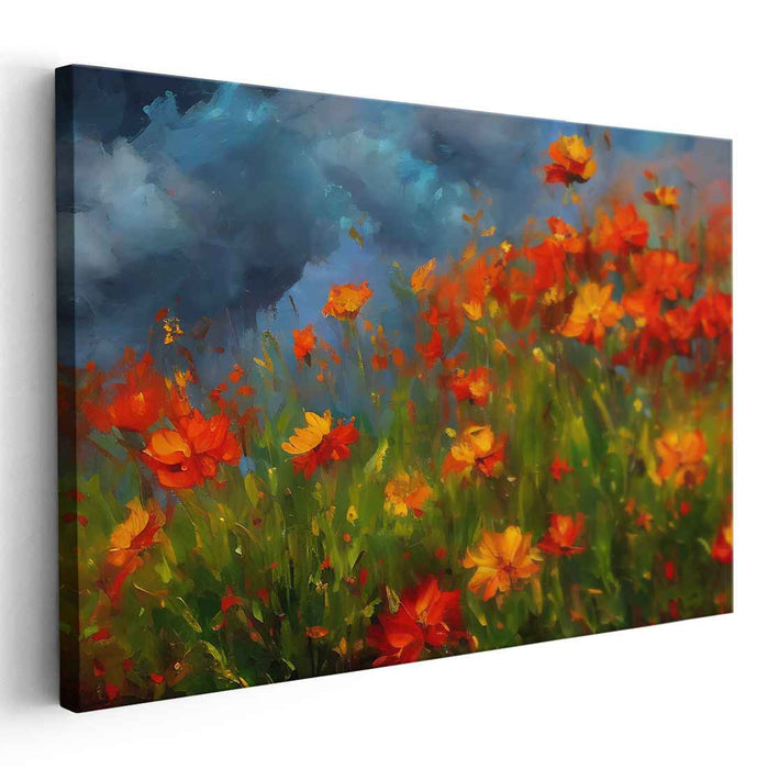 Fiery Blossoms: Luminous Impressionist Floral Landscape Canvas Art