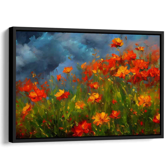 Fiery Blossoms: Luminous Impressionist Floral Landscape Canvas Art