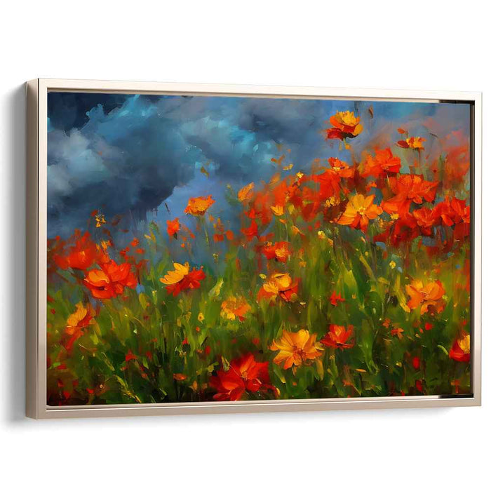 Fiery Blossoms: Luminous Impressionist Floral Landscape Canvas Art