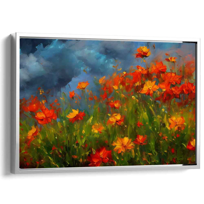 Fiery Blossoms: Luminous Impressionist Floral Landscape Canvas Art