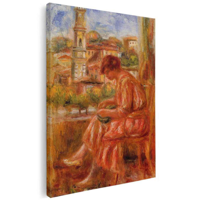 Woman at the Window with a View of Nice (1918) by Pierre-Auguste Renoir
