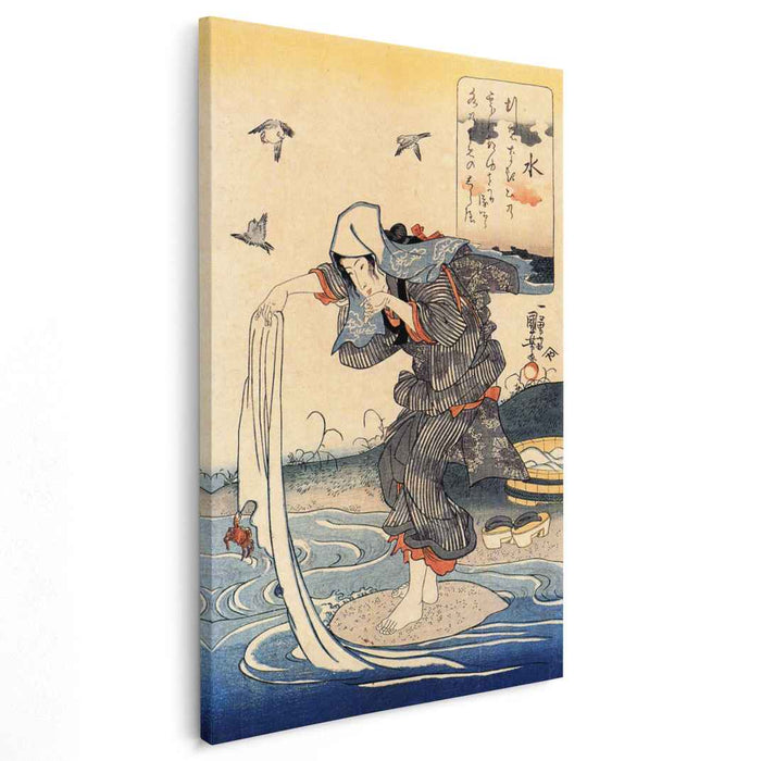 Woman doing her laundry in the river by Utagawa Kuniyoshi