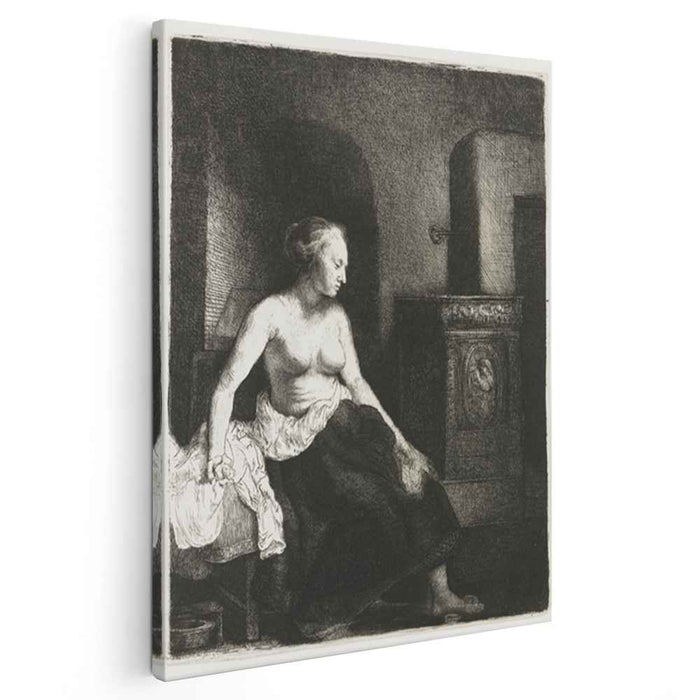 Woman Sitting Half Dressed Beside a Stove (1658) by Rembrandt
