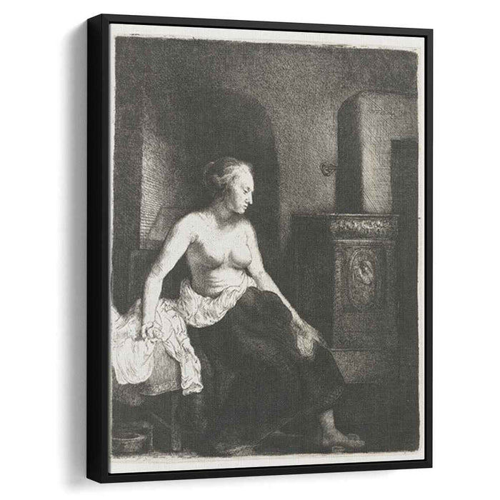 Woman Sitting Half Dressed Beside a Stove (1658) by Rembrandt