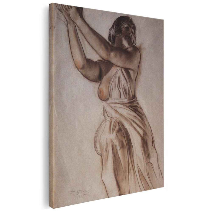 Woman standing with arms raised (1915) by Boris Kustodiev