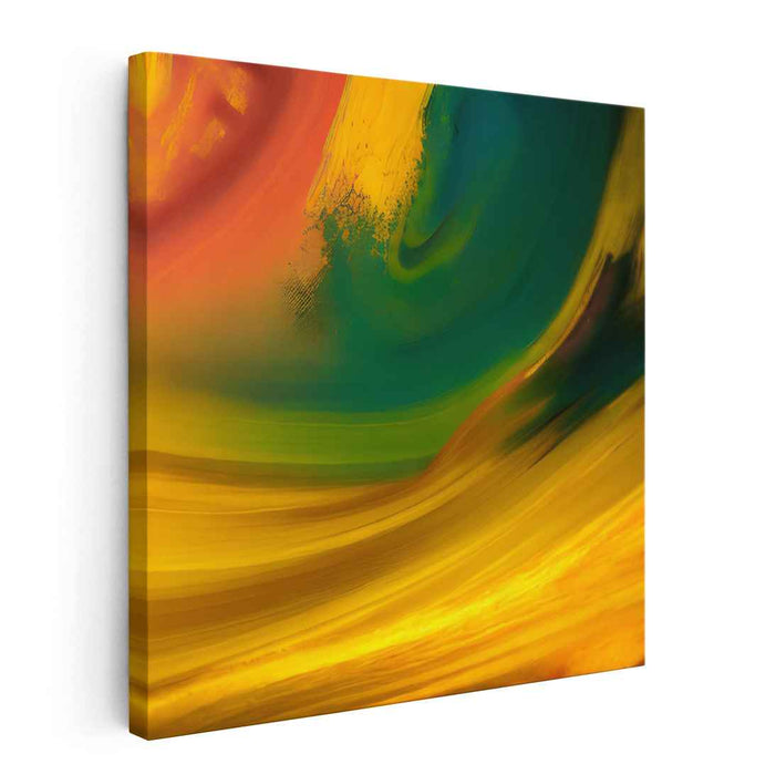 Gilded Spring Symphony: Abstract Expressionist Yellow and Green Canvas Art Print