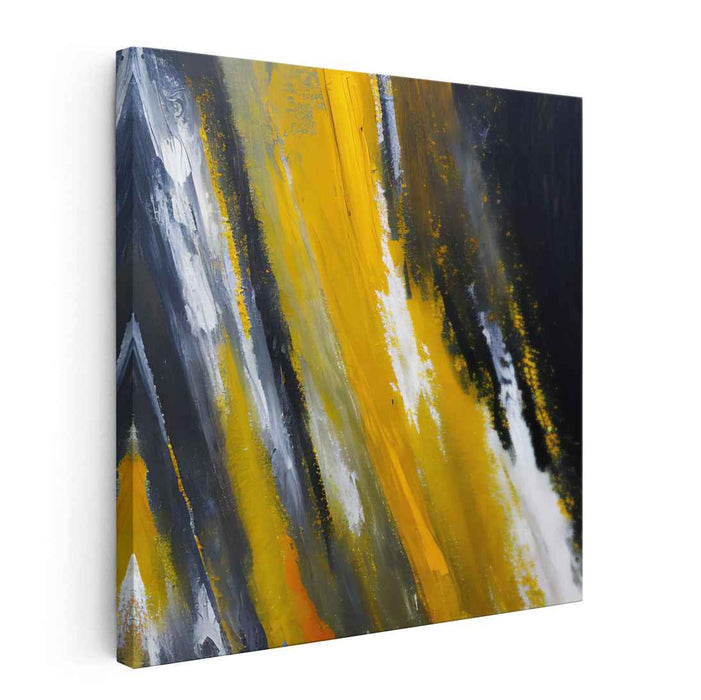 Electric Sunshine Dance Party: Bold Yellow and Black Abstract Expressionist Canvas Art Print