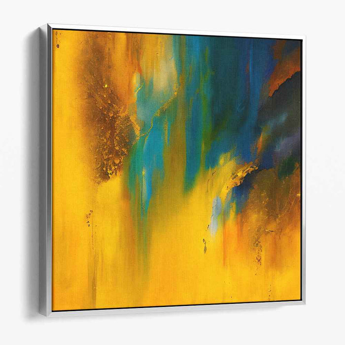 Sunshine Melody: Abstract Expressionist Yellow and Blue Canvas Art Print