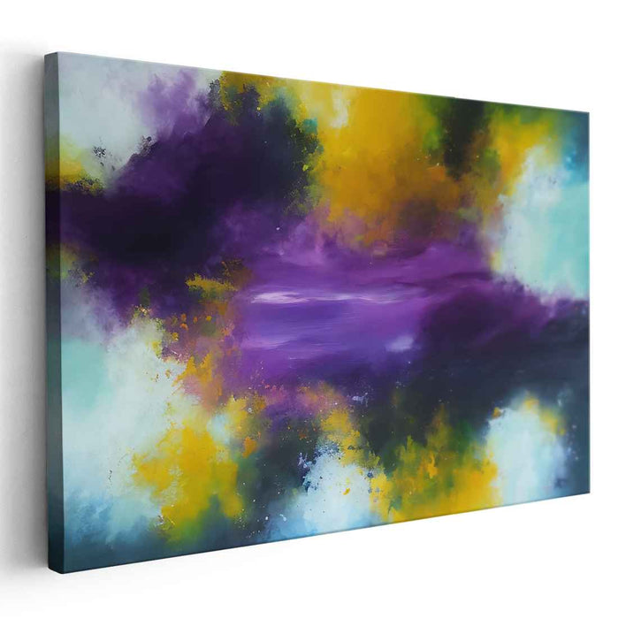 Whispers Of Lavender Sunburst: Abstract Expressionist Purple and Yellow Canvas Art Print
