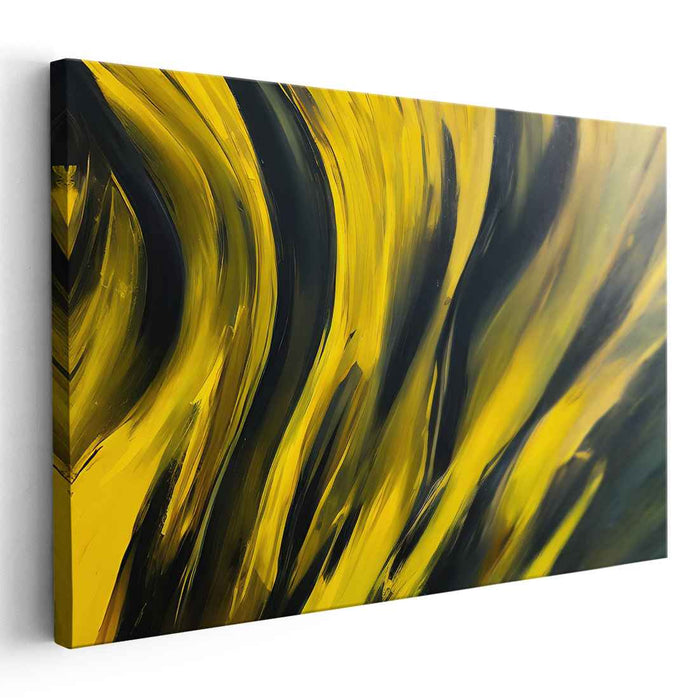 Sunset Noir: Abstract Expressionist Yellow and Black Canvas Art Print