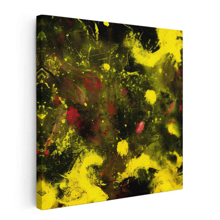 Ink Spill Fusion: Abstract Explosion in Yellow and Black Canvas Art Print