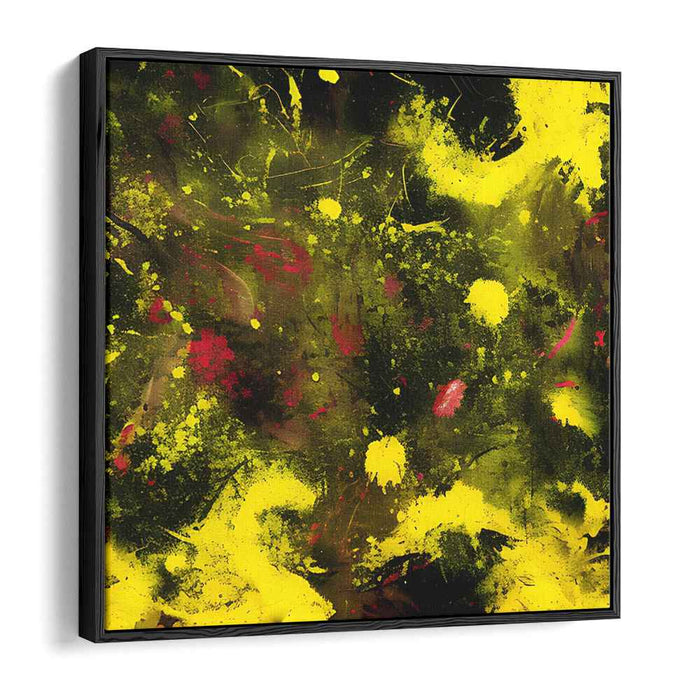 Ink Spill Fusion: Abstract Explosion in Yellow and Black Canvas Art Print