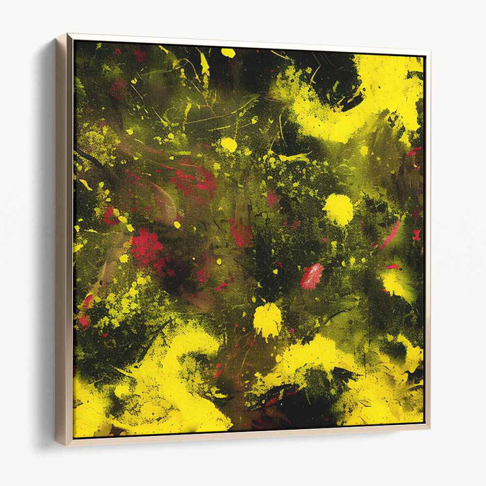 Ink Spill Fusion: Abstract Explosion in Yellow and Black Canvas Art Print