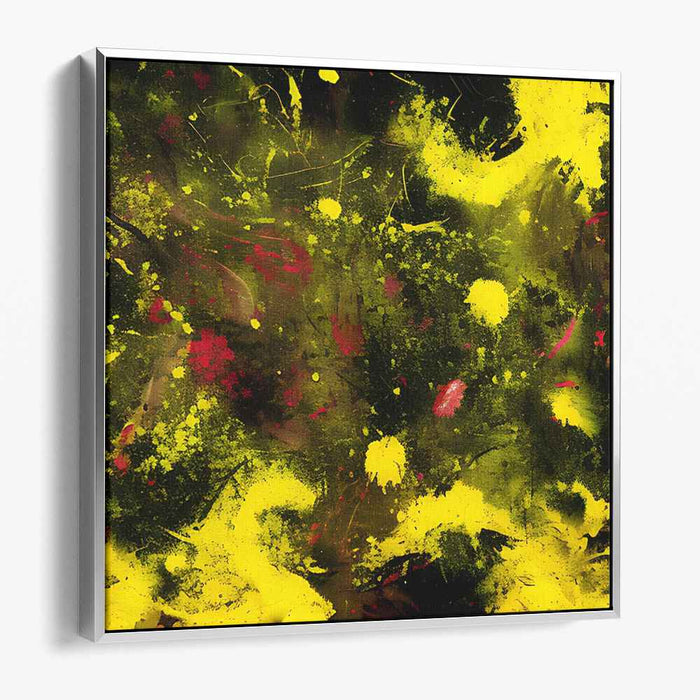 Ink Spill Fusion: Abstract Explosion in Yellow and Black Canvas Art Print