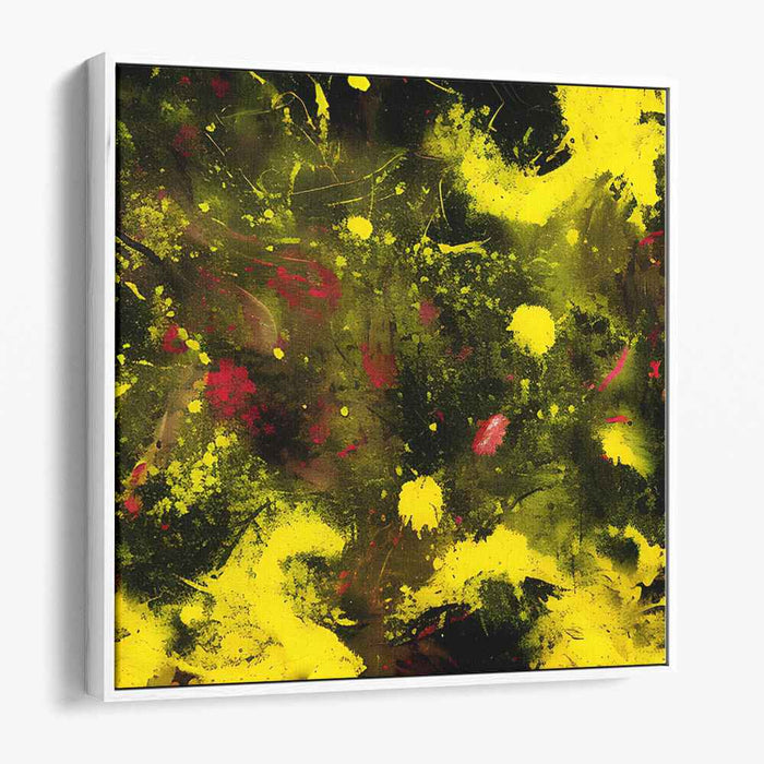 Ink Spill Fusion: Abstract Explosion in Yellow and Black Canvas Art Print
