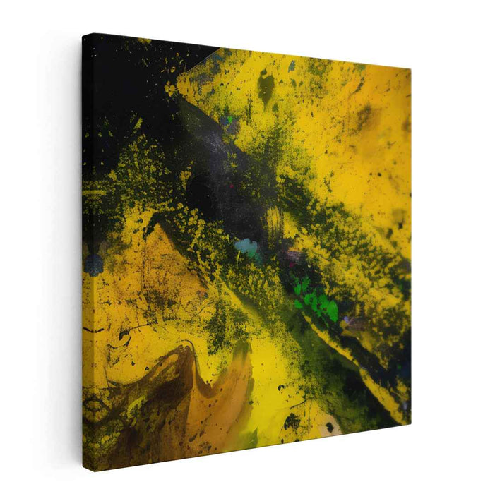 Sunburst Echoes: Abstract Expressionist Yellow and Black Canvas Art Print