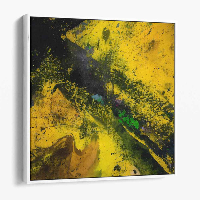 Sunburst Echoes: Abstract Expressionist Yellow and Black Canvas Art Print