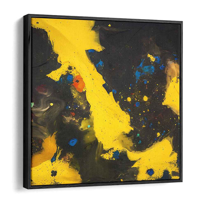Golden Ochre Chaos Whispers: Abstract Expressionist Yellow and Black Canvas Art Print
