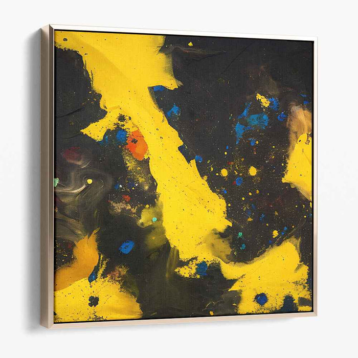 Golden Ochre Chaos Whispers: Abstract Expressionist Yellow and Black Canvas Art Print