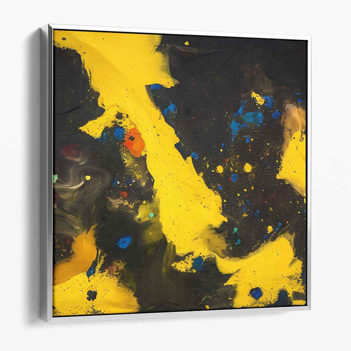 Golden Ochre Chaos Whispers: Abstract Expressionist Yellow and Black Canvas Art Print