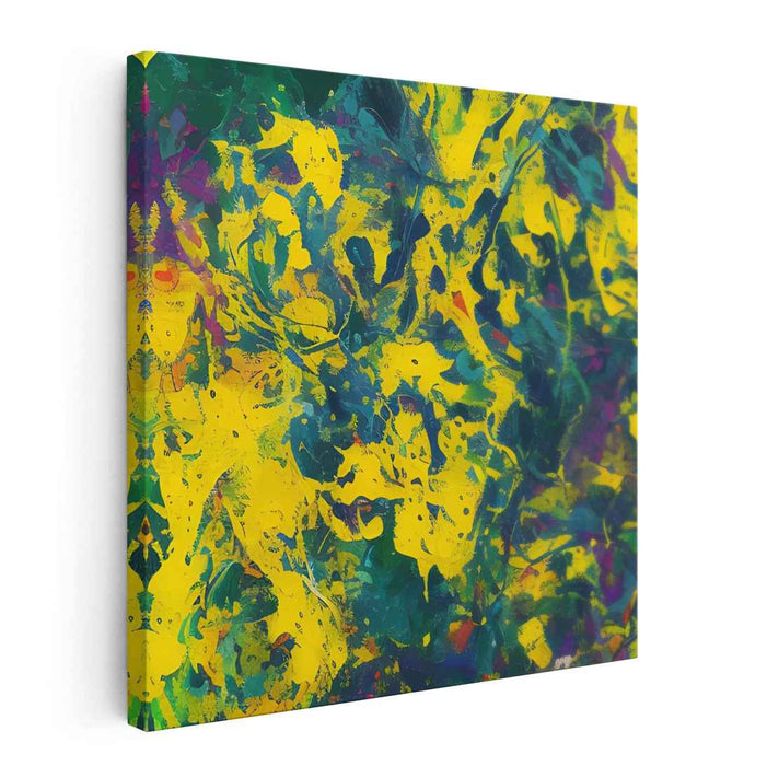 Lemon Zest Flare: Abstract Explosion in Yellow and Green Canvas Art Print