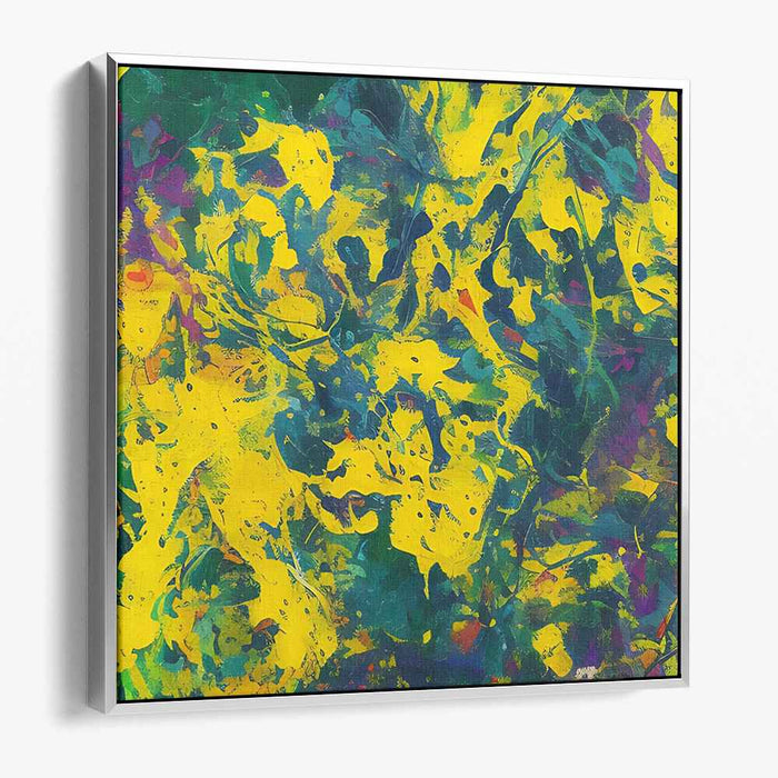 Lemon Zest Flare: Abstract Explosion in Yellow and Green Canvas Art Print