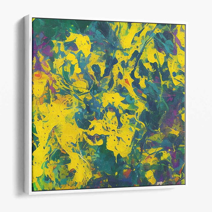 Lemon Zest Flare: Abstract Explosion in Yellow and Green Canvas Art Print