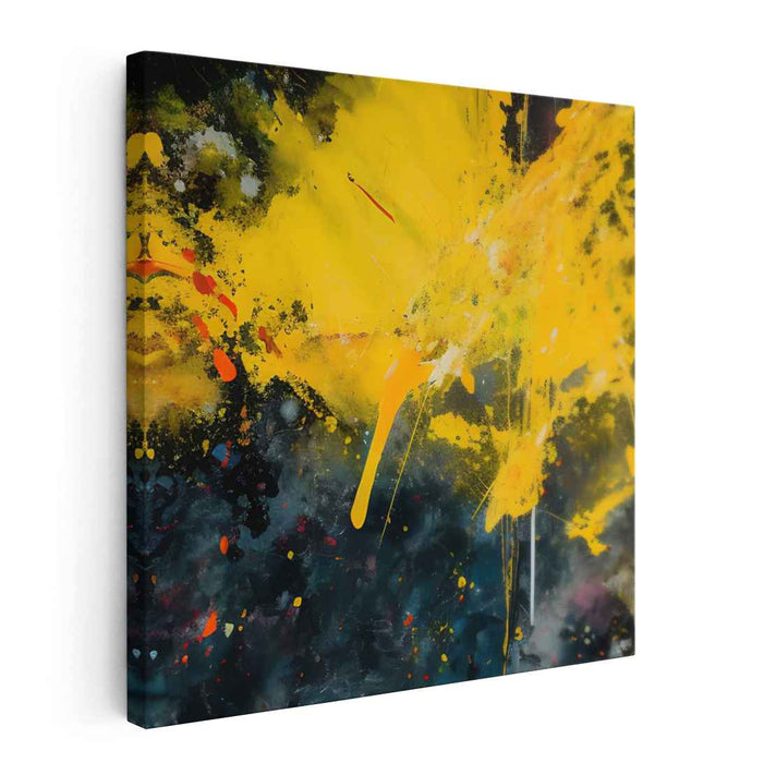 Nova Burst: Abstract Expressionist Yellow and Cosmic Blue Canvas Art Print