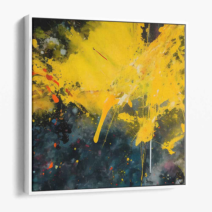 Nova Burst: Abstract Expressionist Yellow and Cosmic Blue Canvas Art Print