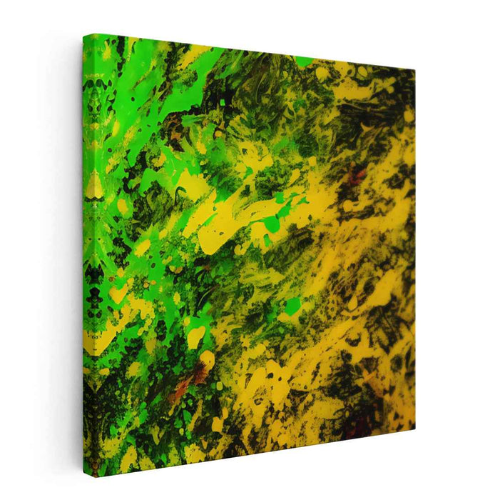 Whispers of Springtime Charm: Abstract Green and Yellow Canvas Art Print