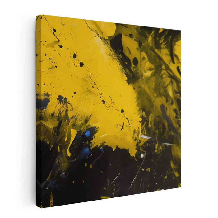 Ink Flow Fusion: Abstract Expressionist Yellow and Black Canvas Art Print