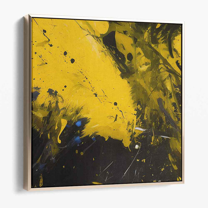 Ink Flow Fusion: Abstract Expressionist Yellow and Black Canvas Art Print