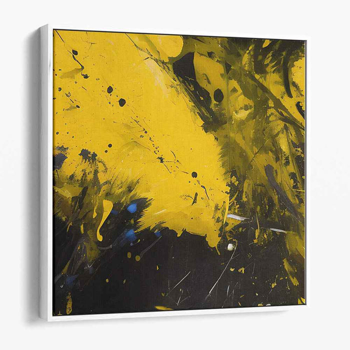 Ink Flow Fusion: Abstract Expressionist Yellow and Black Canvas Art Print