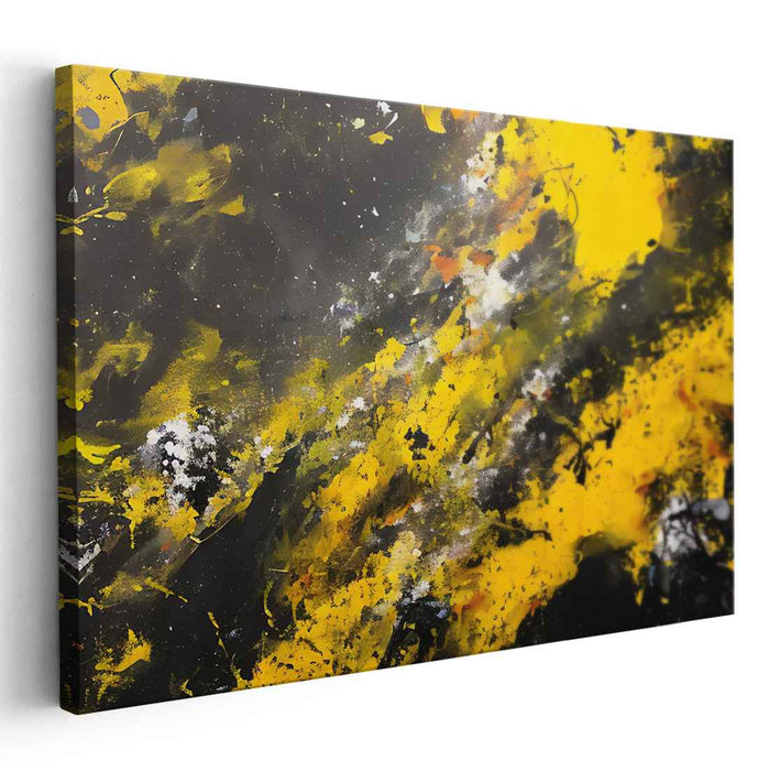 Ethereal Chaos Manifested: Abstract Expressionist Yellow and Black Canvas Art Print