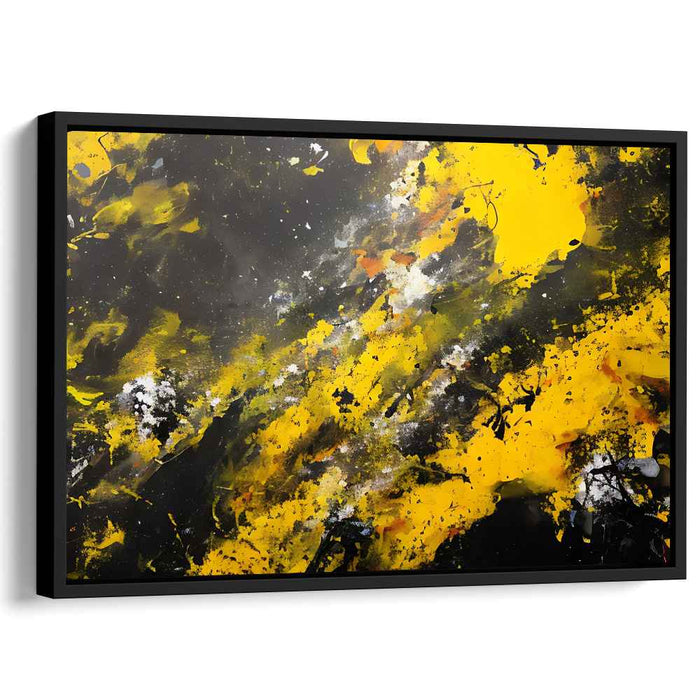 Ethereal Chaos Manifested: Abstract Expressionist Yellow and Black Canvas Art Print