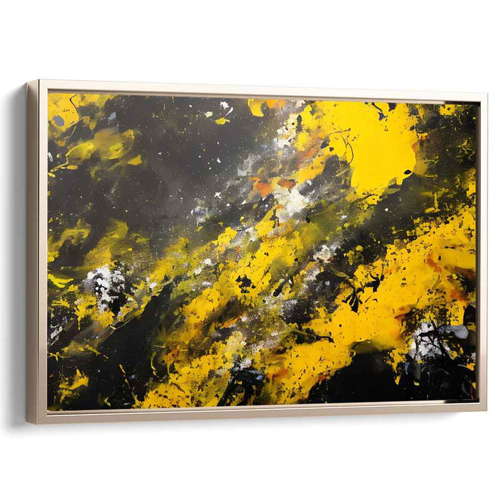 Ethereal Chaos Manifested: Abstract Expressionist Yellow and Black Canvas Art Print