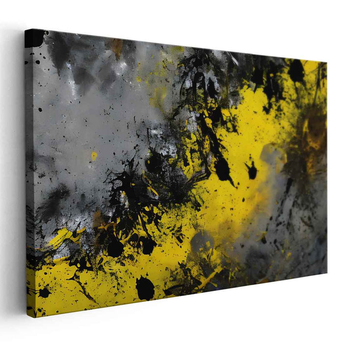 Storm of Elation: Abstract Expressionist Yellow and Black Canvas Art Print