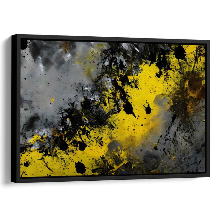 Storm of Elation: Abstract Expressionist Yellow and Black Canvas Art Print