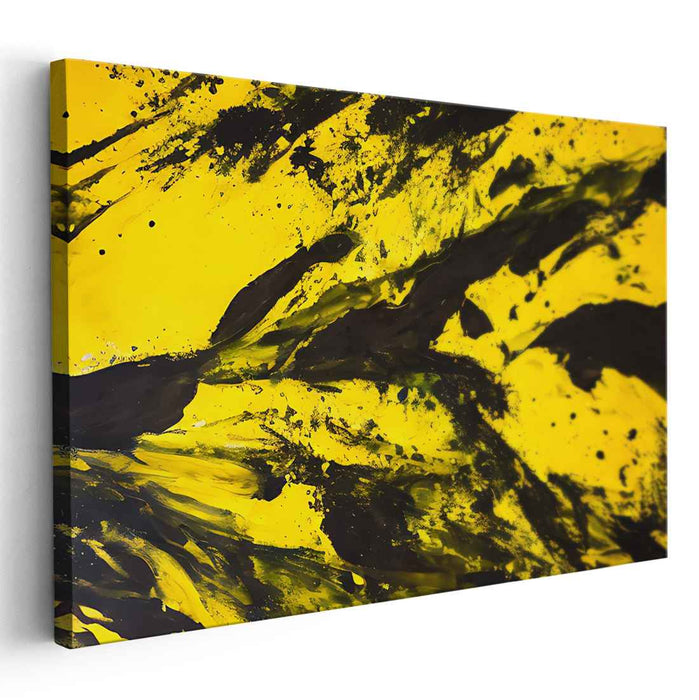Ink Splash Drama: Bold Black and Yellow Abstract Expressionist Canvas Art