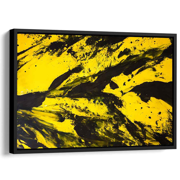 Ink Splash Drama: Bold Black and Yellow Abstract Expressionist Canvas Art