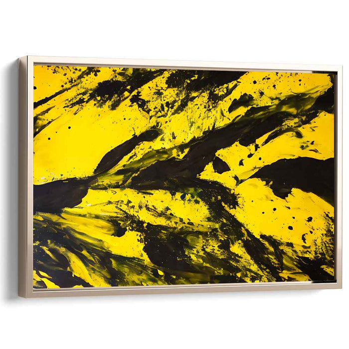 Ink Splash Drama: Bold Black and Yellow Abstract Expressionist Canvas Art