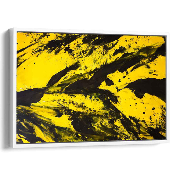 Ink Splash Drama: Bold Black and Yellow Abstract Expressionist Canvas Art