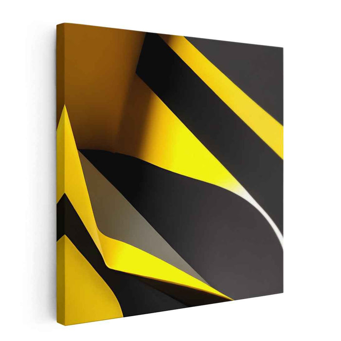 Solar Eclipse in Motion: Abstract Geometric Black and Yellow Canvas Art